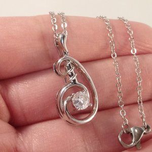 Silver Plated Diamond Zircon Swirl Art Deco Pendant Chain Necklace .84ctw Gift